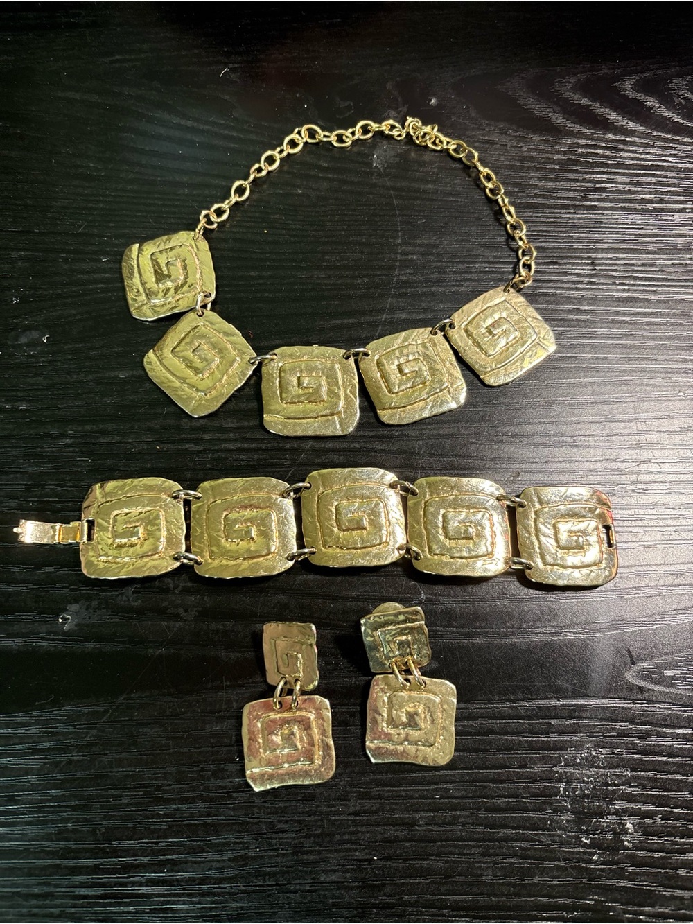 Vtg Gold-Tone Parklane  Necklace, Bracelet & Earring Set - Geometric Style